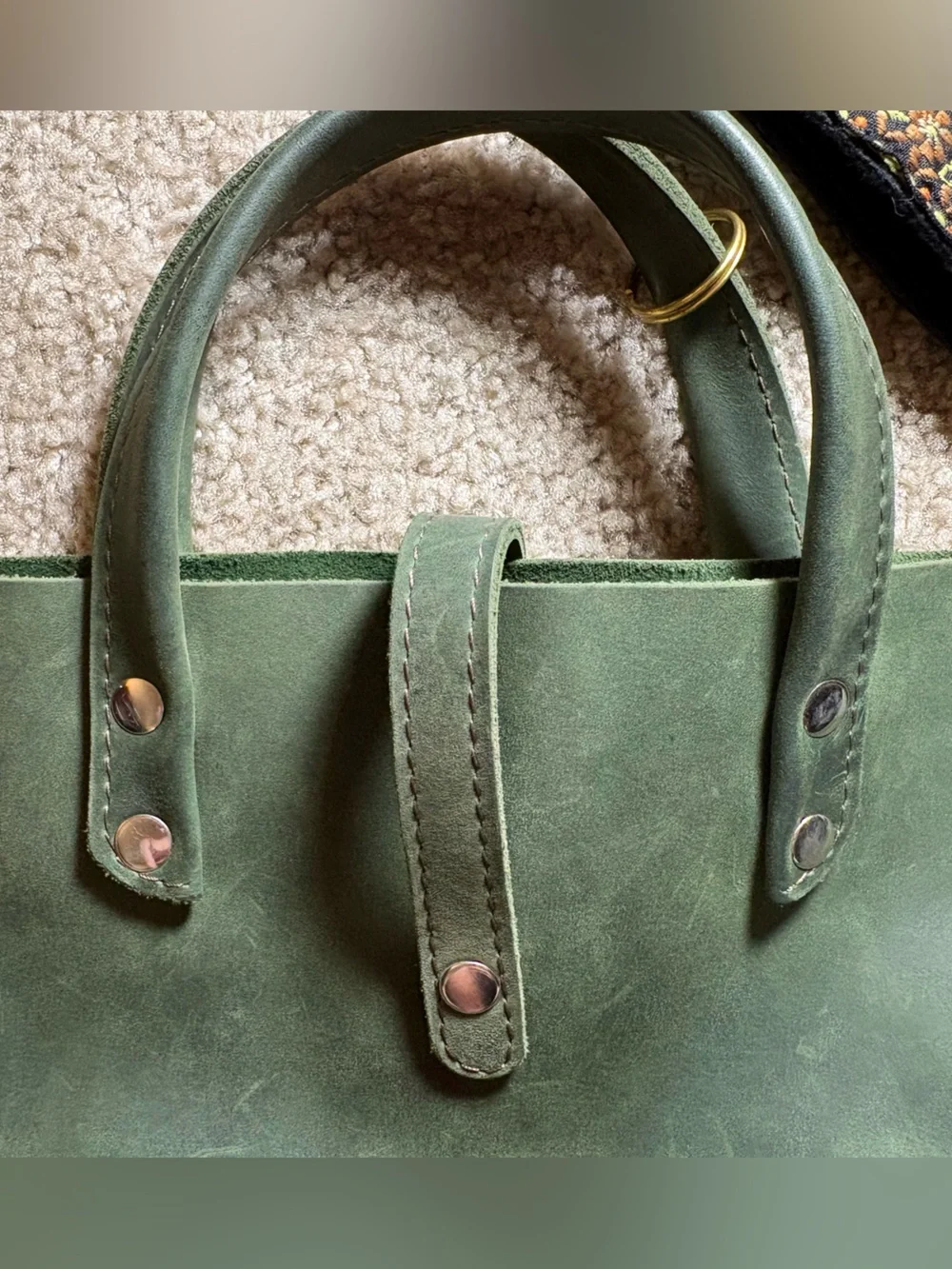 Green leather tote bag